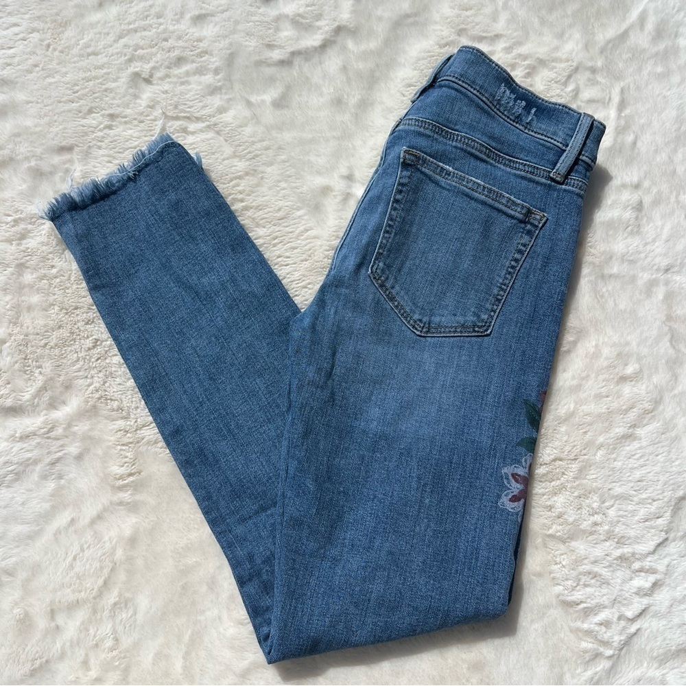 LOFT Floral Skinny Jeans Raw Hem Ankle Denim Size 25 - Picture 13 of 13